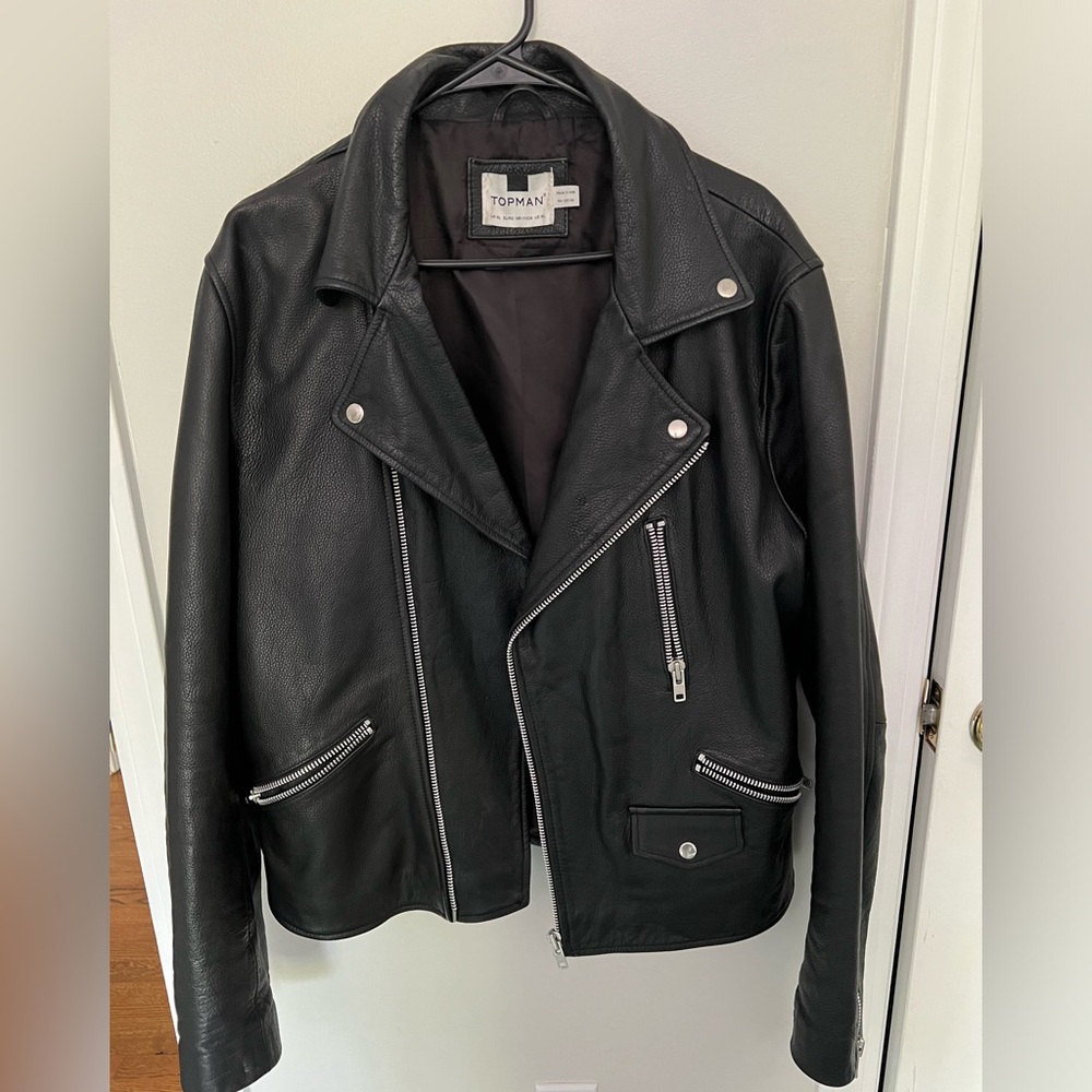 Topman black leather jacket